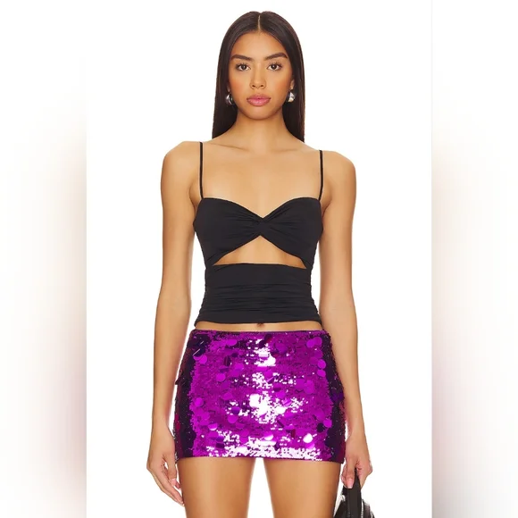 NWT Danielle Guizio Beia Twist Top Black Size Large - Picture 1 of 16